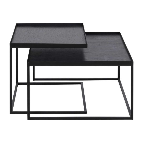 czarne metalowo drewniane stoliki zestaw
